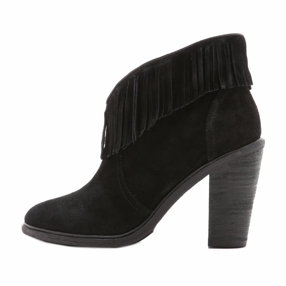 Joie Bootie Fringed Ankle Boots Black Suede